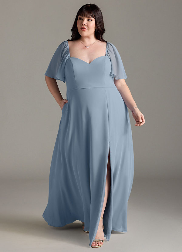 Azazie Chloe Bridesmaid Dresses Dusty Blue A-Line Sweetheart Neckline Chiffon Dress image1