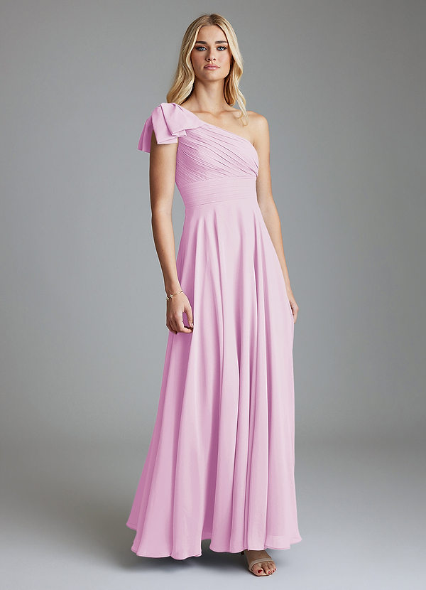 Azazie Elinora Bridesmaid Dresses Candy Pink A-Line One Shoulder Chiffon Dress image1