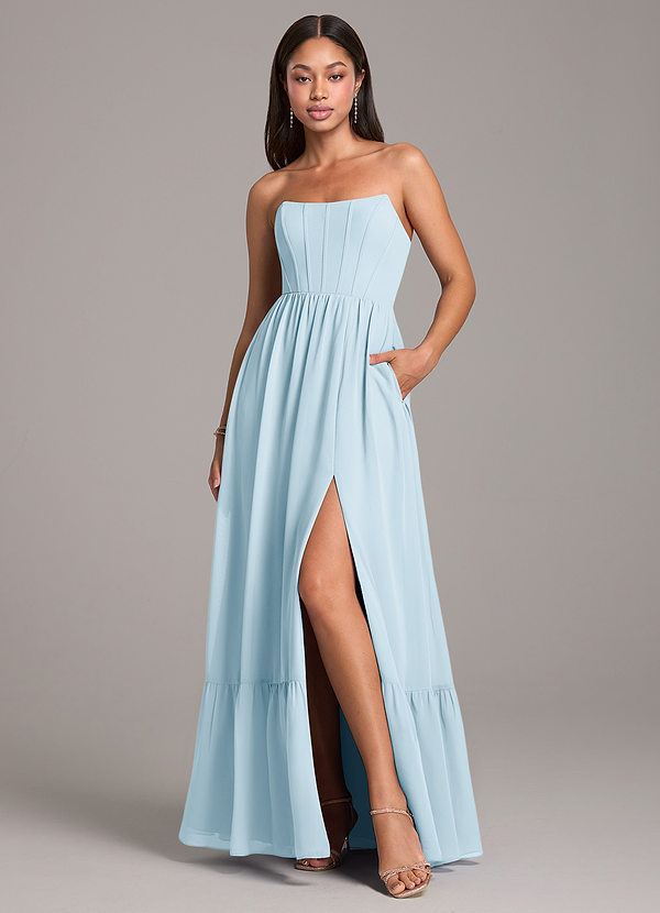 Azazie Kailee Bridesmaid Dresses Sky Blue A-Line with Pockets Chiffon Dress image1