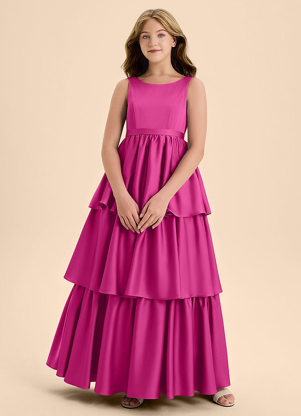 Azazie Meadowyn Junior Jurk van Stretch Satijn met A-Lijn Boog Fuchsia image1