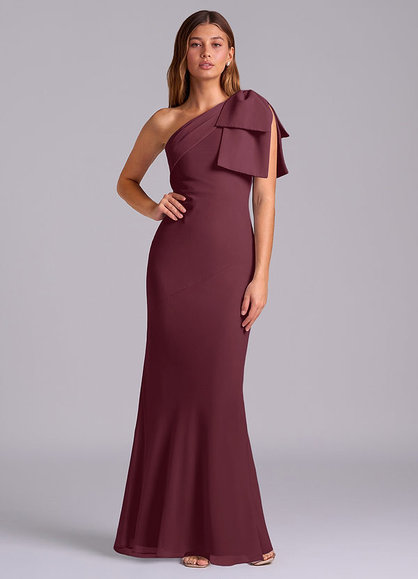Azazie Yuanna Bridesmaid Dresses Cabernet Mermaid One Shoulder Chiffon Dress image1