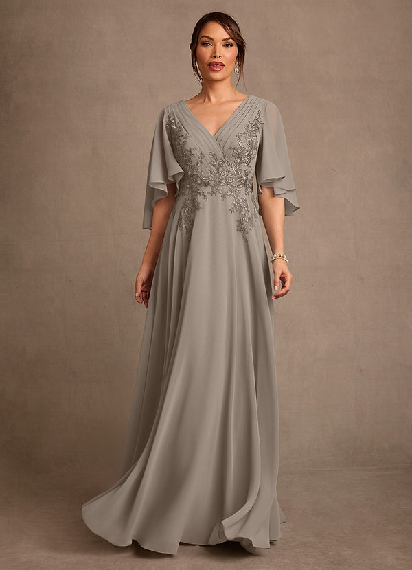 Azazie Tilda Mother of the Brides Dresses Taupe A-Line Lace Chiffon Dress image1