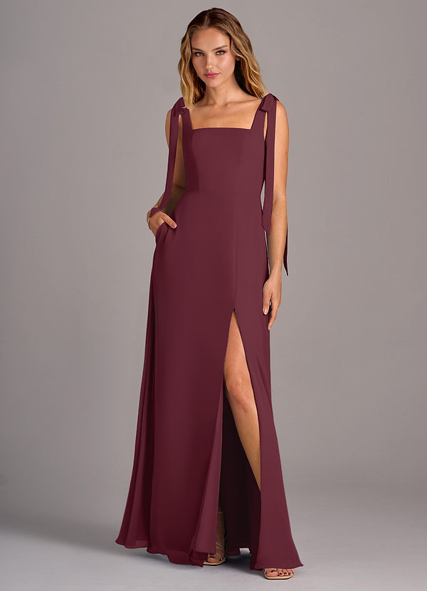 Azazie Debra Bridesmaid Dresses Cabernet A-Line with Pockets Chiffon Convertible Dress image1