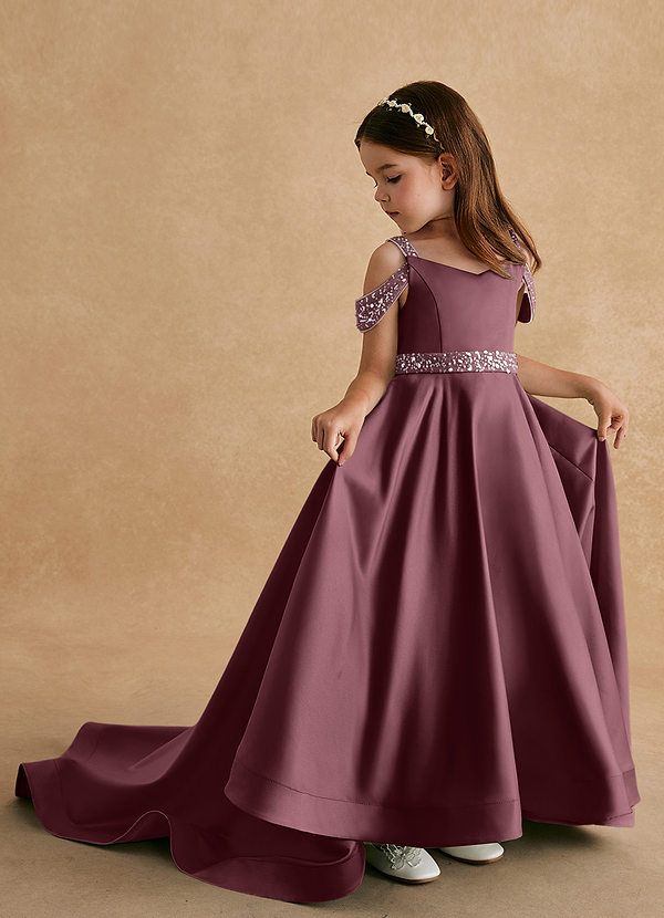 Azazie Jodi Vestidos de Niña de Flores Vestido de Sangrado de Satin Mate de Corte En A image1