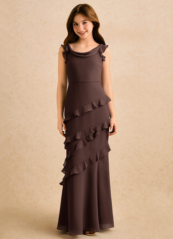 Azazie Aria Girls Formal Sukienki dla dziewczynek sypiących kwiaty Syrena Marszczony Szyfon Długość podłogi Sukienka image1