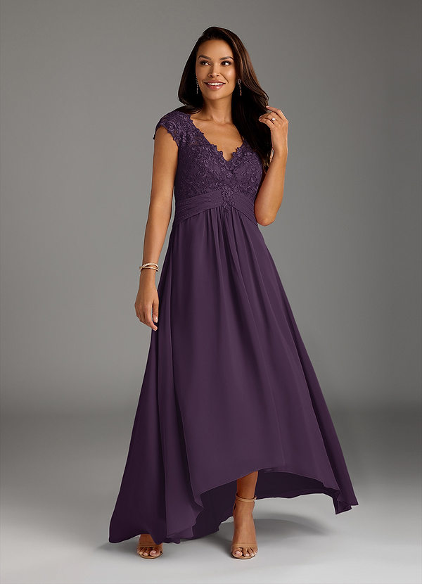 Azazie Irmeli Mother of the Brides Dresses Plum A-Line Lace Chiffon Dress image1
