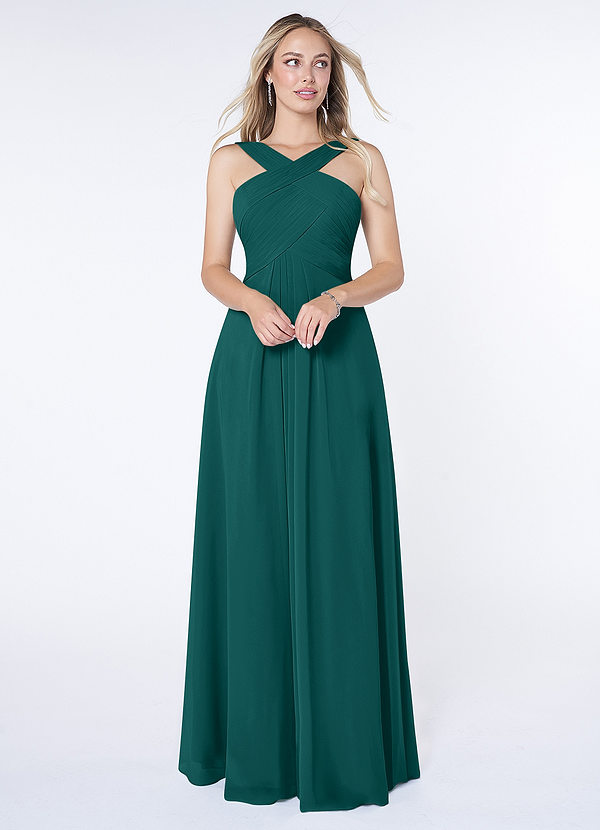 Azazie Kaleigh Bridesmaid Dresses Peacock A-Line Pleated Chiffon Dress image1