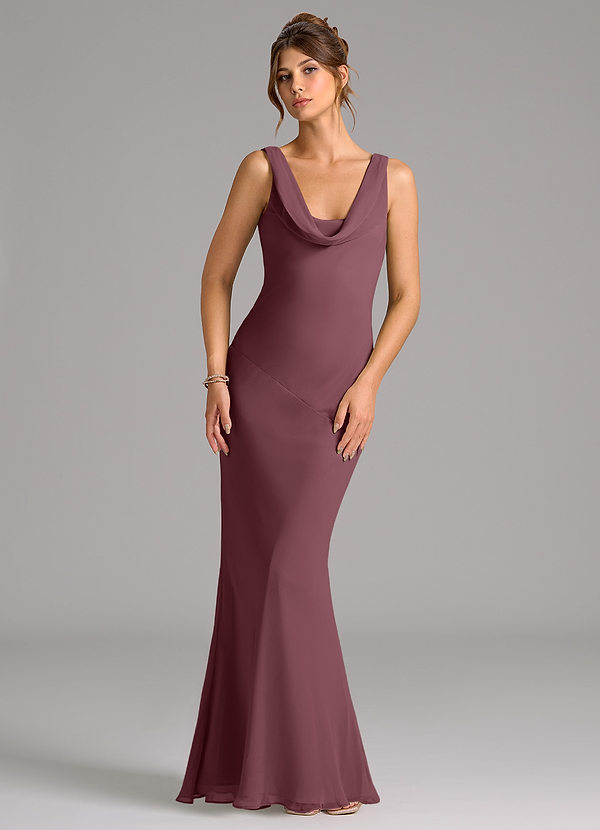 Azazie Rylina Vestidos Dama de Honor Vestido de Sangrado de Gasa de Corte Sirena con Plisado image1