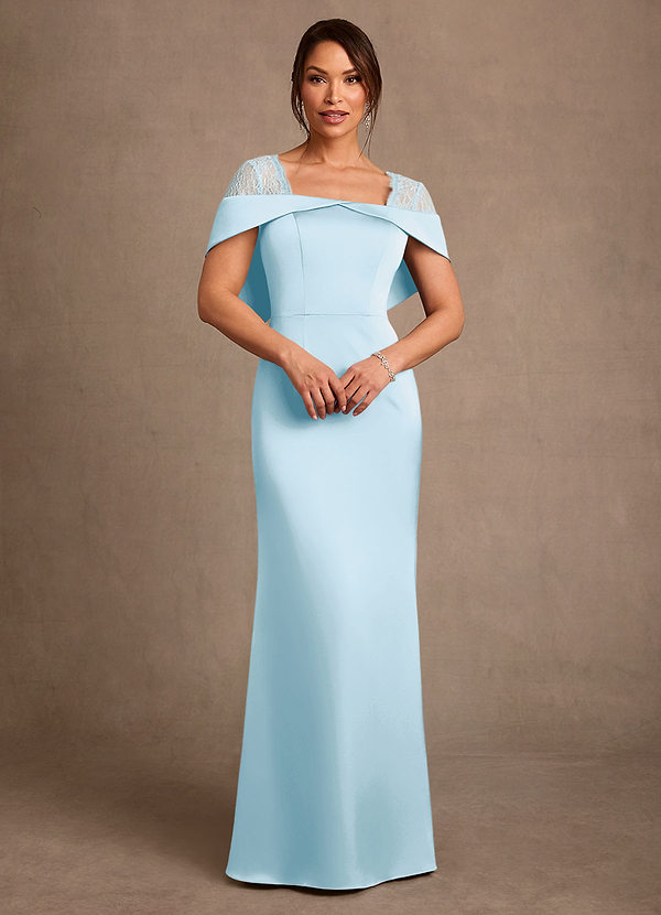 Azazie Henrieta Vestidos de Madre de la Novia Vestido de Azul Cielo de Satén Elástico de Corte Recto con Encaje image1