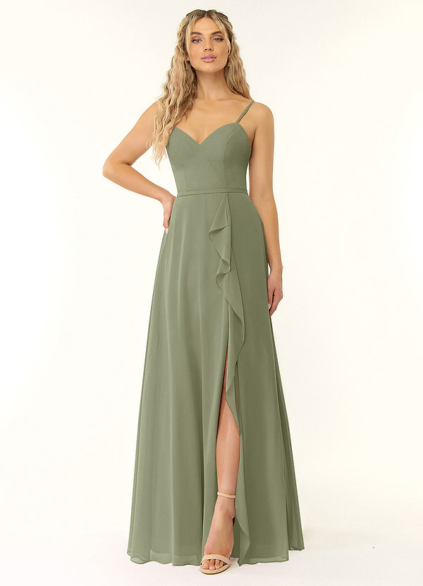 Azazie Naeem Bridesmaid Dresses Pistachio A-Line V-Neck Ruffle Chiffon Dress image1