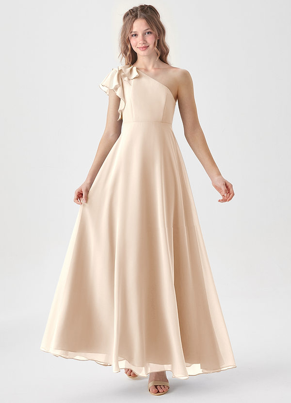 Azazie Arabella Junior White Alabaster A-Line Ruched Chiffon Dress image1
