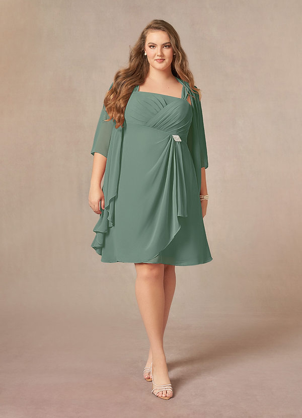 Azazie Olivia Mother of the Bride Dresses Eucalyptus A-Line Square Neckline Pleated Chiffon Dress image1