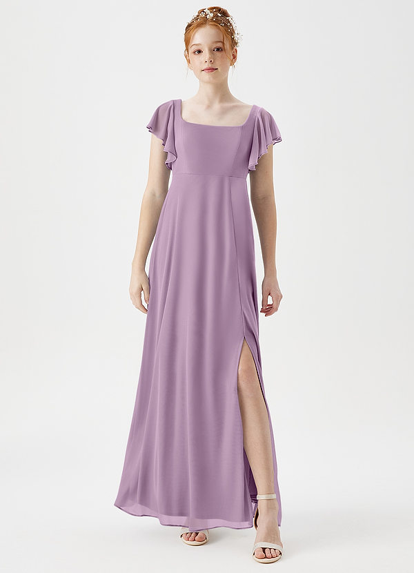 Azazie Bondi Junior A-Linie Seitliche Cut-Outs Gittergewebe Kleid Blauregen image1