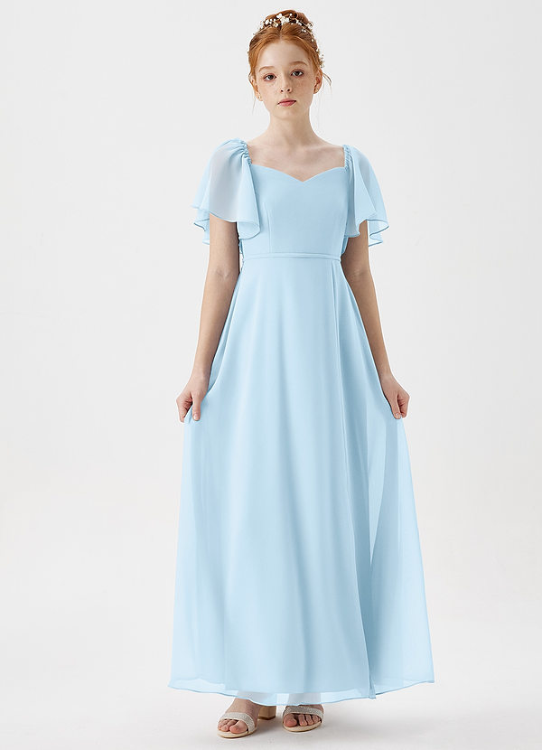 Azazie Chloe Junior Abito A-Line in Chiffon Scollo a Cuore Azzurro image1