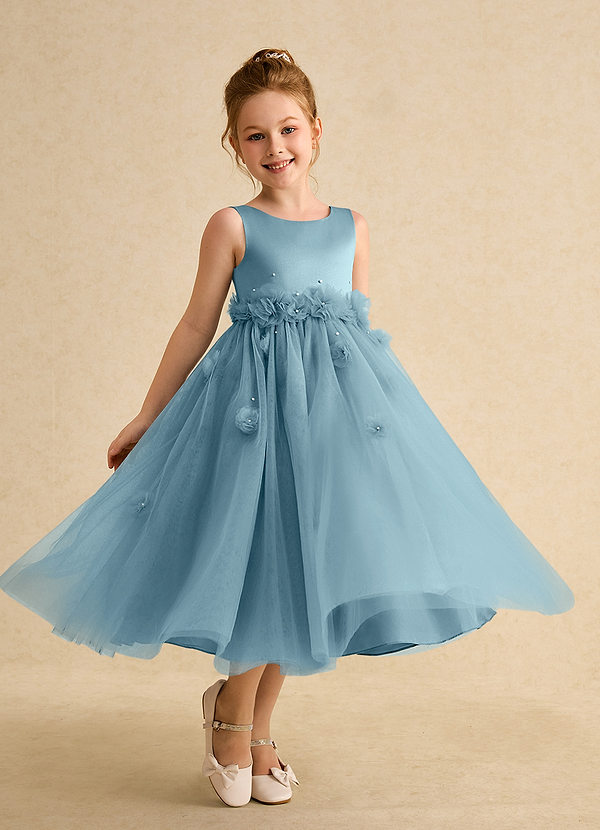 Azazie Lux Flower Girl Dresses Moody Blue A-Line Beaded Tulle Dress image1