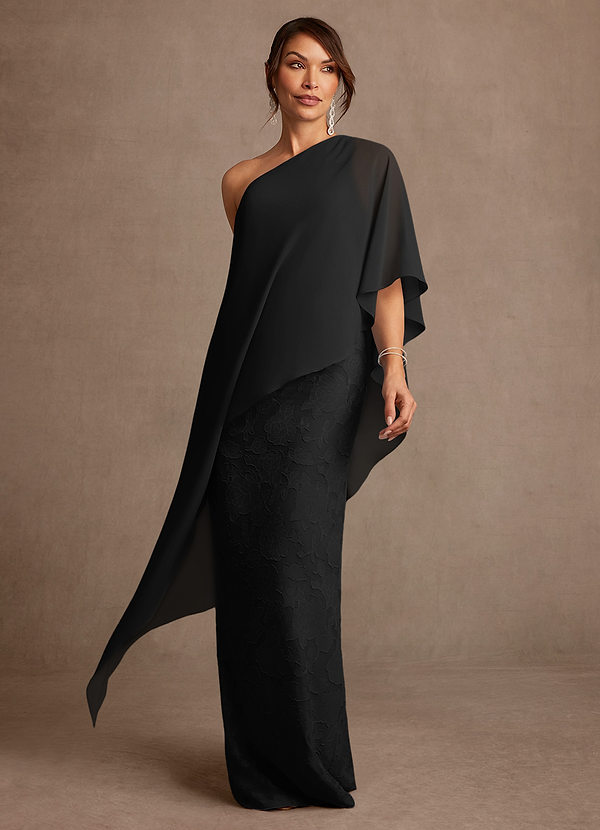 Azazie Wilma 신부의 어머니 드레스 쉬스 한쪽 어깨 플로럴 번아웃 플로어 길이 드레스 image1