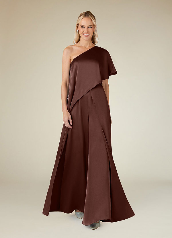 Azazie Hagretta Mother of the Brides Dresses Espresso Jumpsuit/Pantsuit Stretch Satin Dress image1