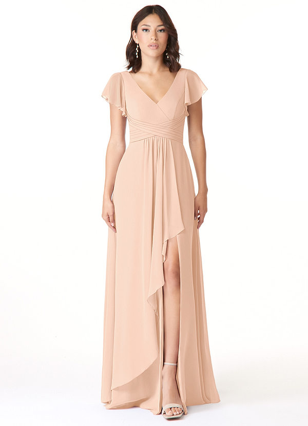 Cowl Neck Sheath Chiffon Bridesmaid Dress in English Rose