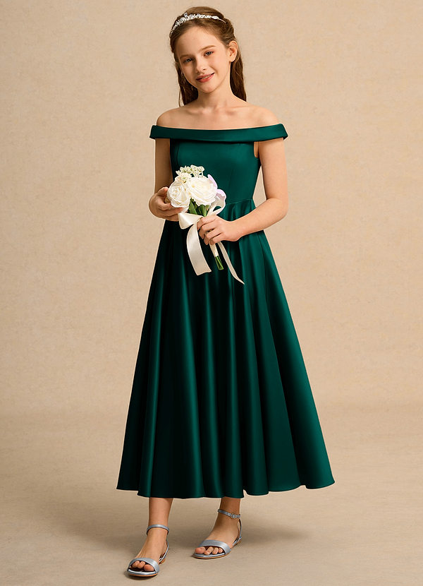 Azazie Teeny Junior Formal Klänningar för brudeflicka Klä A-Line i Matt satäng Plisserad image1