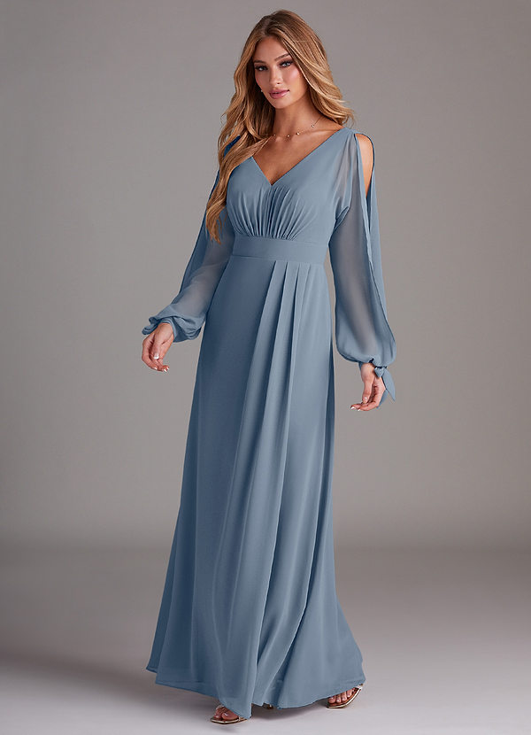 Azazie Matilda Brautjungfernkleider A-Linie Langarm Chiffon Kleid Zwielichtviolett image1