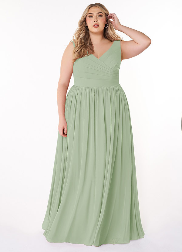 Azazie Keyla Bridesmaid Dresses Dusty Sage A-Line V-Neck Pleated Chiffon Dress image1