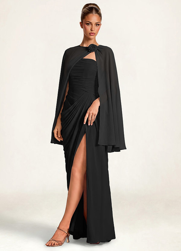 front Azazie Matching Floral Rosette Clasp Chiffon Capelet