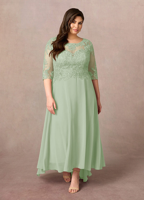 Azazie Monza Mother of the Brides Dresses Dusty Sage A-Line Lace Chiffon Dress image1