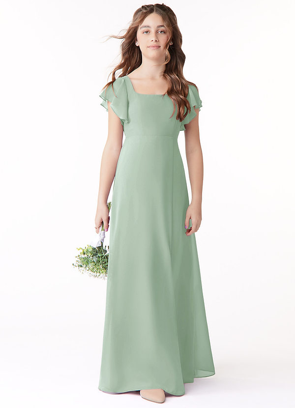 Azazie Bondi A-Line Bow Chiffon Floor-Length Junior Bridesmaid Dress image2