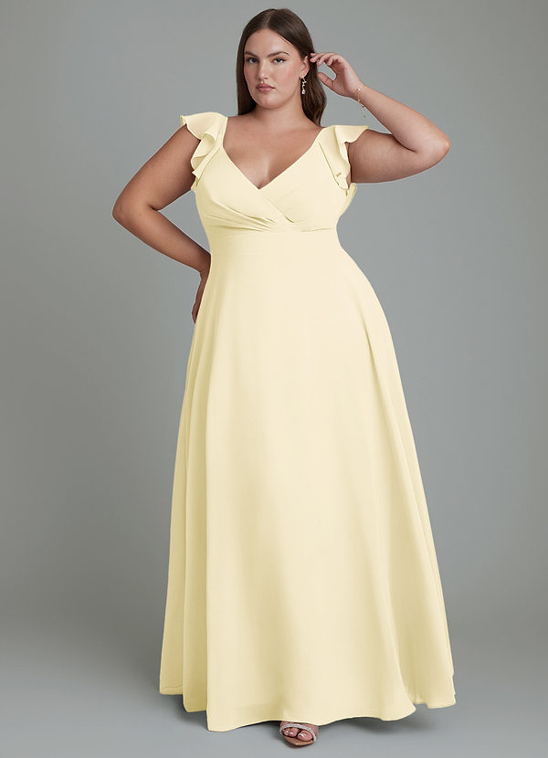 Azazie Leilani Bridesmaid Dresses Lemon Sorbet A-Line Pleated Chiffon Dress image1