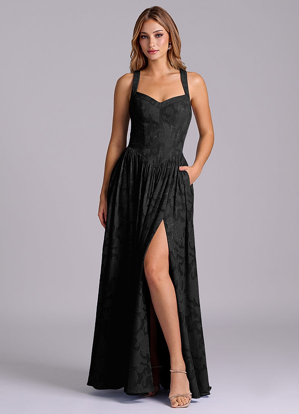 Azazie Francis Brautjungfernkleider A-Linie Korsett Blumen-Burnout Kleid Schwarz image1