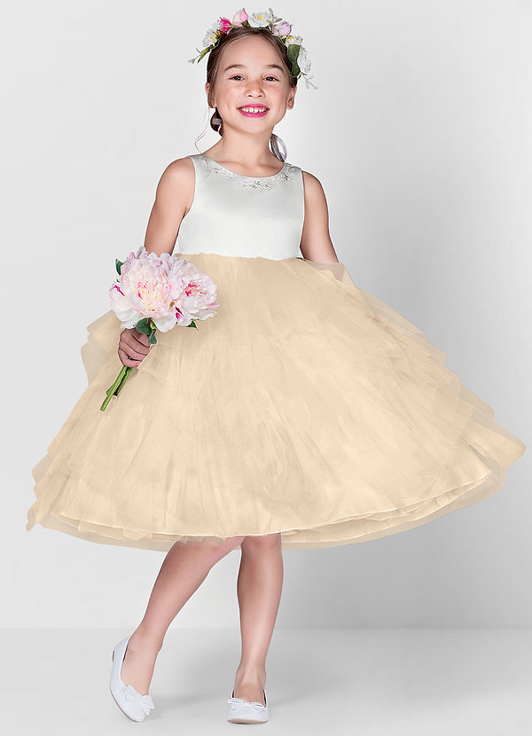 Azazie Redondo Flower Girl Dresses Champagne Ball-Gown Embroidered Tulle Dress image1