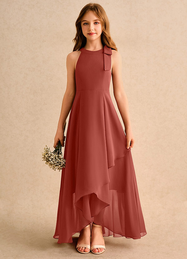 Azazie Boop Junior Formal Abiti da Ragazza di Fiori Abito A-Line in Chiffon Fiocco Terracotta image1