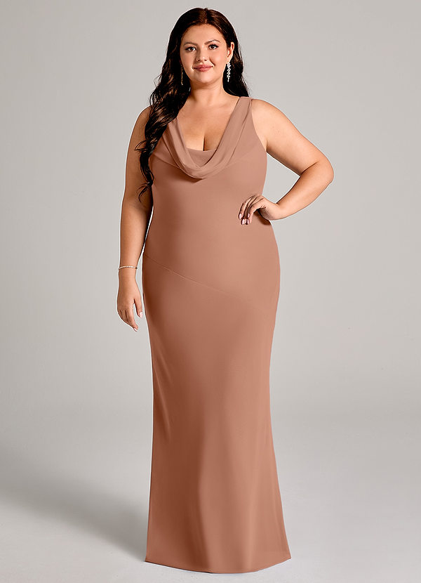 Azazie Rylina Abiti da Damigella Abito Sirena in Chiffon Plissettato Bronzo image1