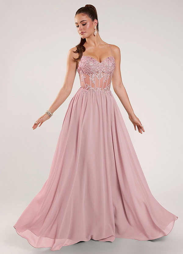 Thalyago Rosa Abito da ballo in chiffon satinato con perline e pizzo. image1