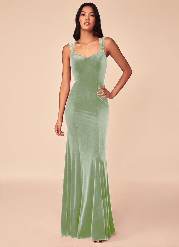 Azazie Lanessa Bridesmaid Dresses Dusty Sage Mermaid V-Neck Keyhole Back Velvet Dress image1