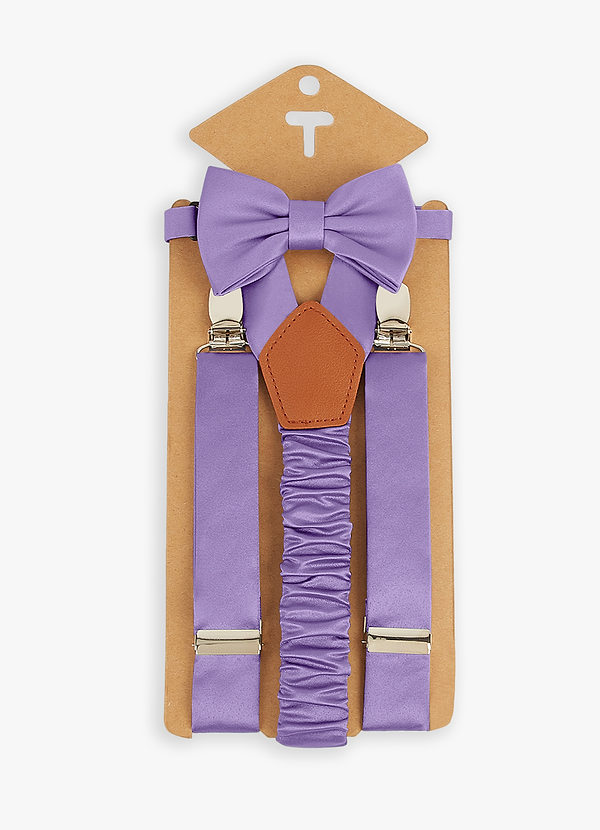 front Boy's Matching Matte Satin Bow Tie & Suspenders Set