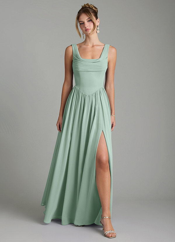 Azazie Novi Bridesmaid Dresses Agave A-Line Pleated Chiffon Dress image1