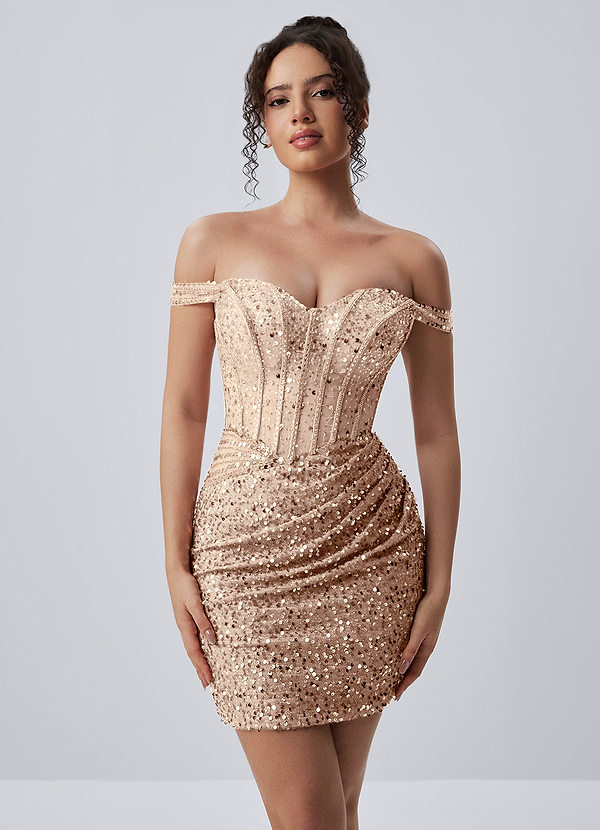 Valentinella Champagne Corset Sequin Embroidery Beading Mesh Mini Dress image1