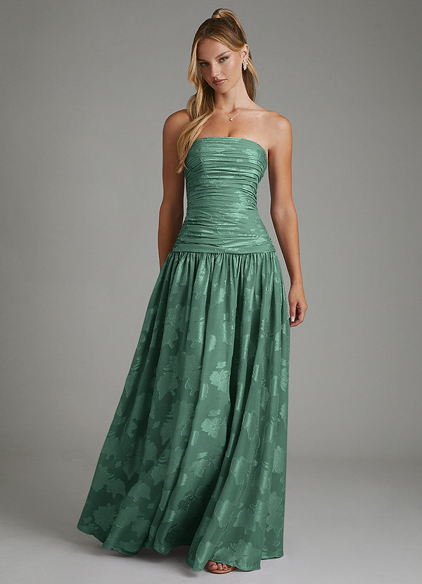 Azazie Remy Vestidos de dama de honor Vestido Eucalipto de Jacquard floral desgastado de Línea A con Palabra de honor image1