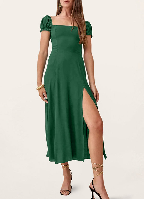front Mayflower Dark Emerald Short Sleeve Midi Dress