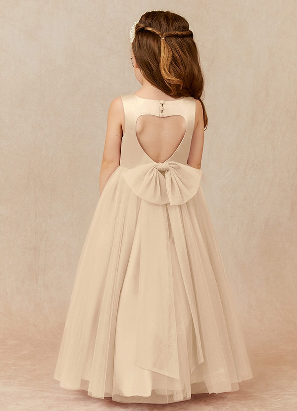 Azazie Muni Flower Girl Dresses Champagne A-Line Bow Tulle Dress image1