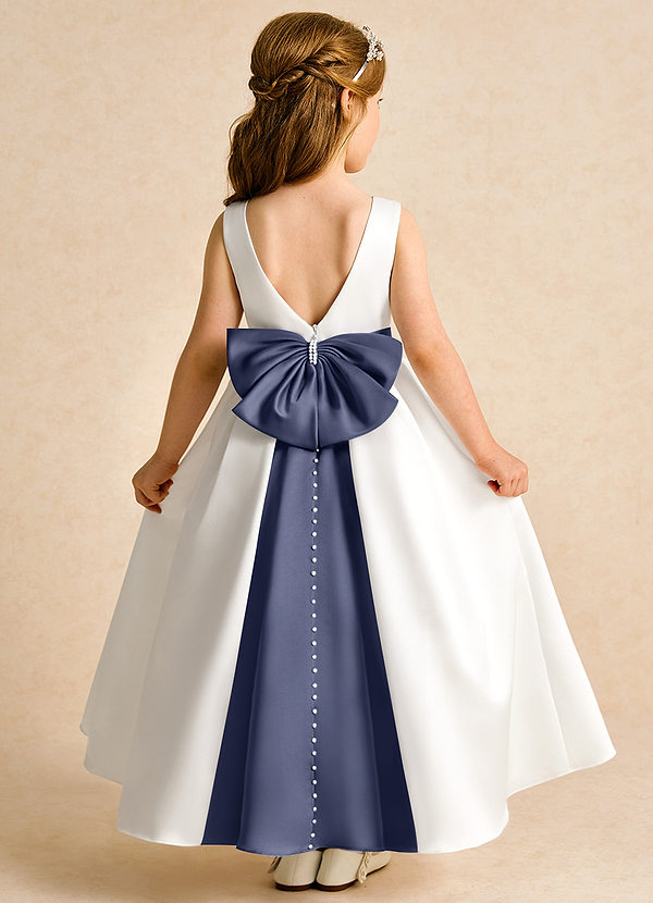 Azazie Cherry Flower Girl Dresses Ivory Stormy Ball-Gown Pleated Matte Satin Dress image1