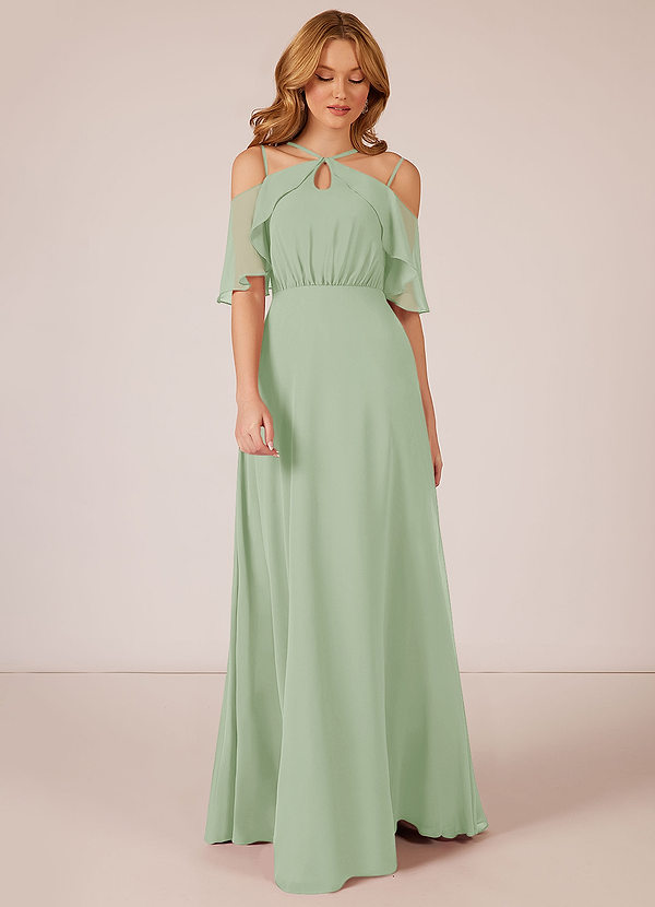 Azazie Adele Bridesmaid Dresses A-Line Ruched Chiffon Floor-Length Dress image1