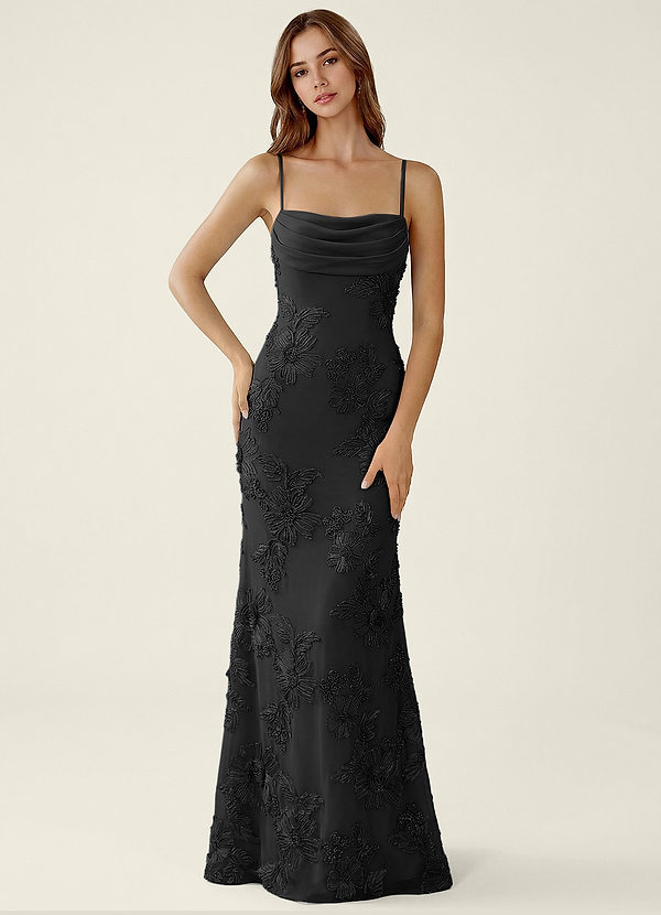 Bellatrix Noir Robe de bal sirène corset à fleurs 3D et laçage au dos image1