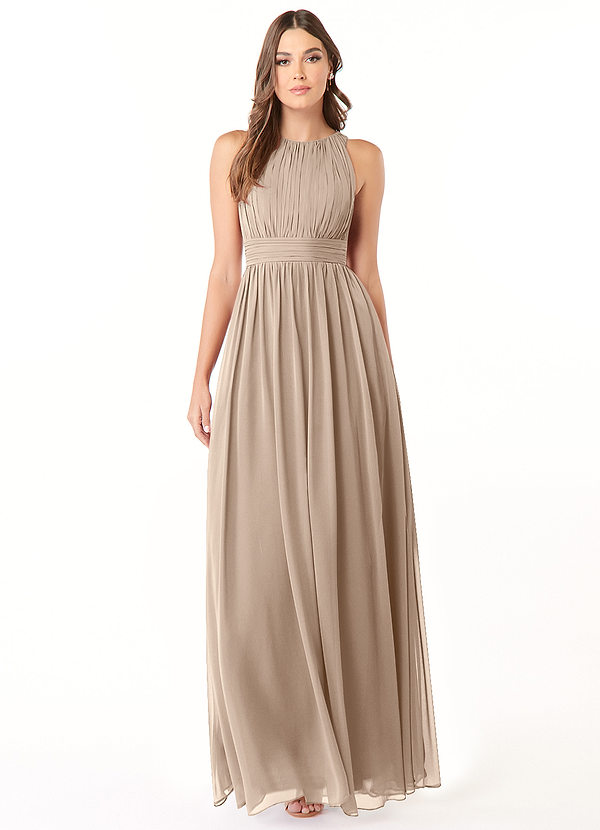 Azazie Luz Bridesmaid Dresses Taupe A-Line Lace Chiffon Dress image1