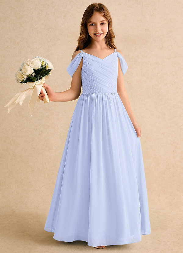 Azazie Chelo Girls Formal Sukienki dla dziewczynek sypiących kwiaty Linia A Pofałdowany Szyfon Długość podłogi Sukienka image1