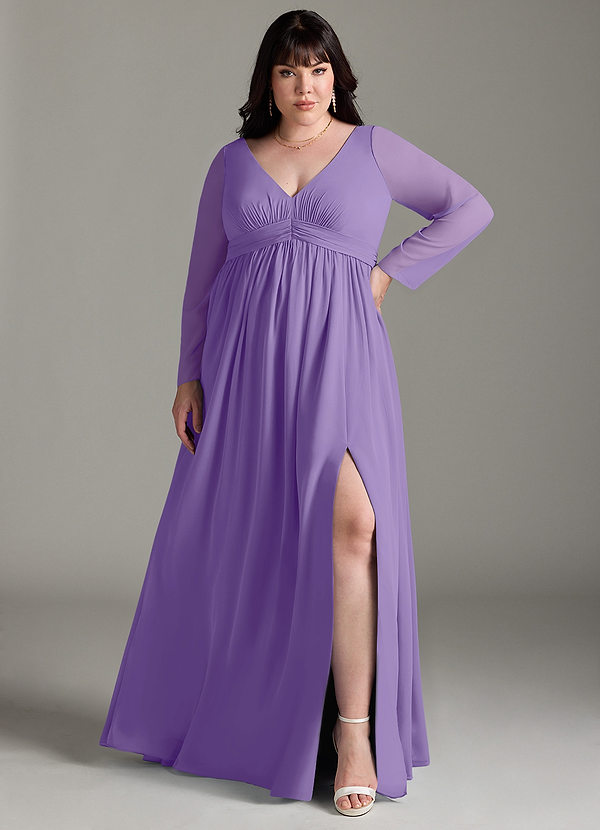 Azazie Teton Vestidos de dama de honor de maternidad Vestido de Corte en A Manga larga Hasta el suelo Gasa image1