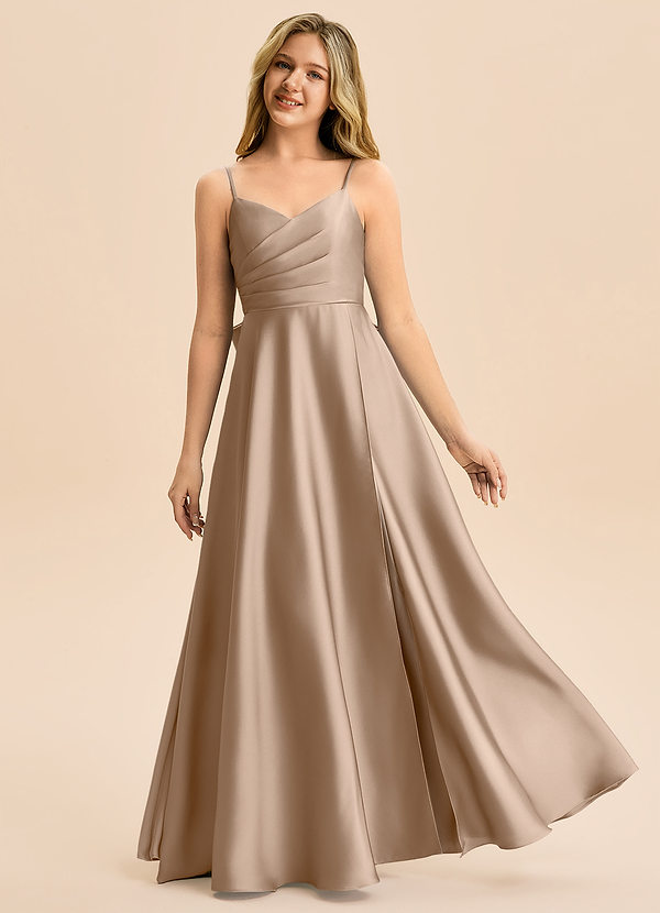 Azazie Rumi Junior Klä av A-Line i Stretch Satin Plisserad image1