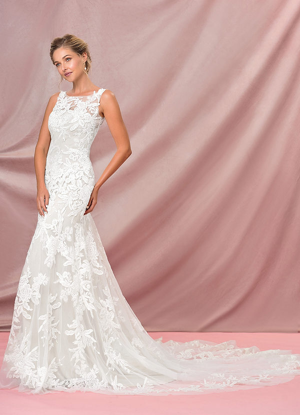 Azazie Judith Wedding Dresses Diamond White Mermaid Sequins Tulle Dress image1