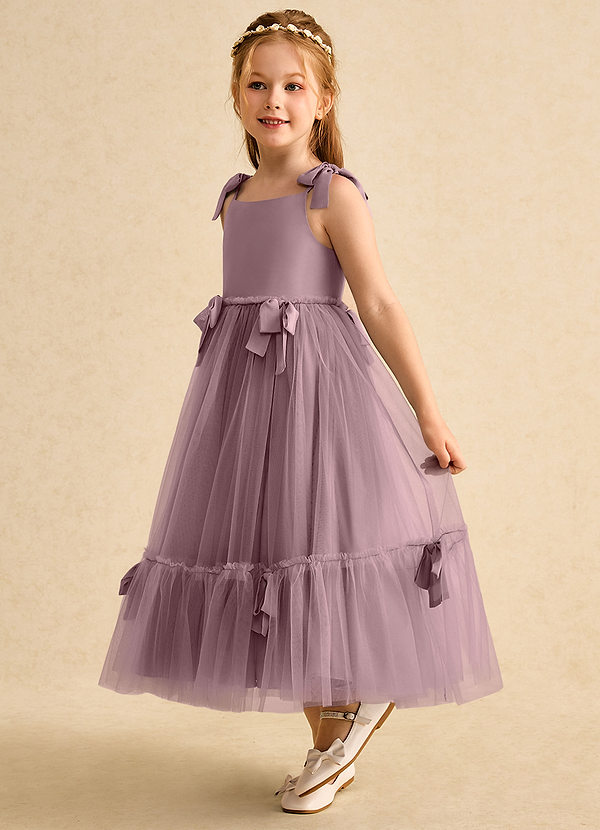 Azazie Jaci Blumenkinder Kleider A-Linie Spaghetti Riemen Chiffon Kleid Altrosa image1